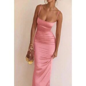 HOUSE OF CB Costanza Maxi Dress in Bright Peach Size Small